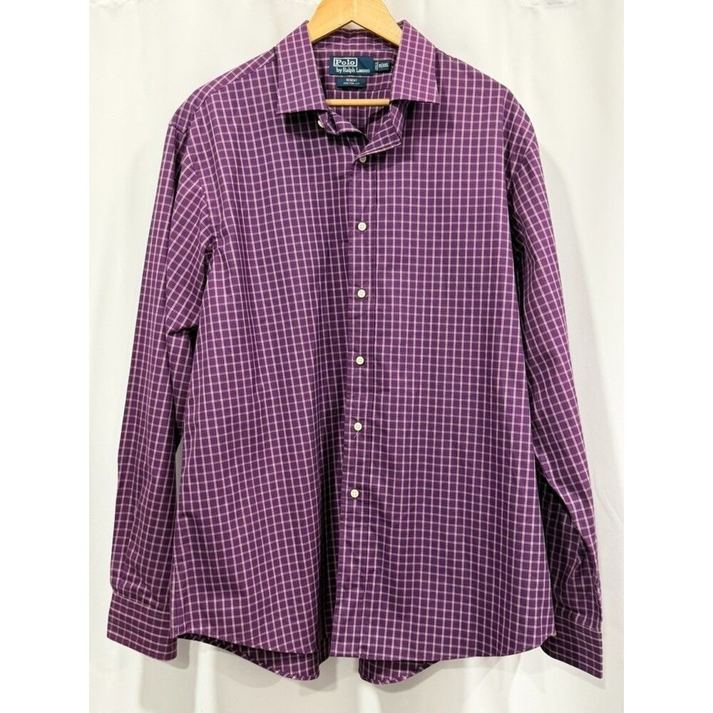 Polo Ralph Lauren Men's 18 2XL Purple Check Regent Custom Fit Shirt 600